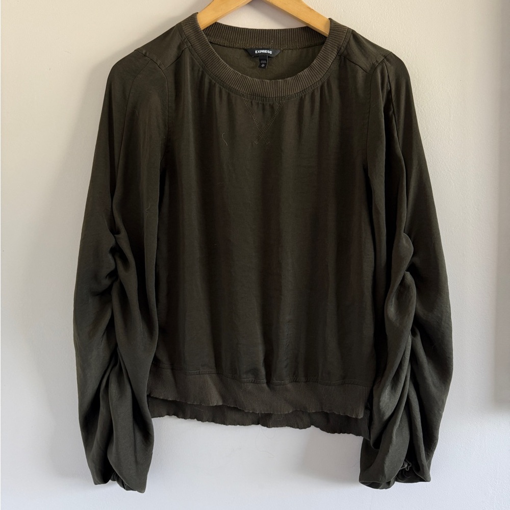 Express Olive Green Long Sleeve Blouse | Lightweight Casual Chic Top